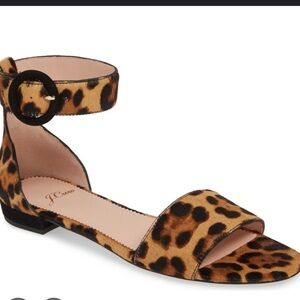 J. Crew Leopard Hair Calf Sandals Ankle Strap sz 9.5 EEUC